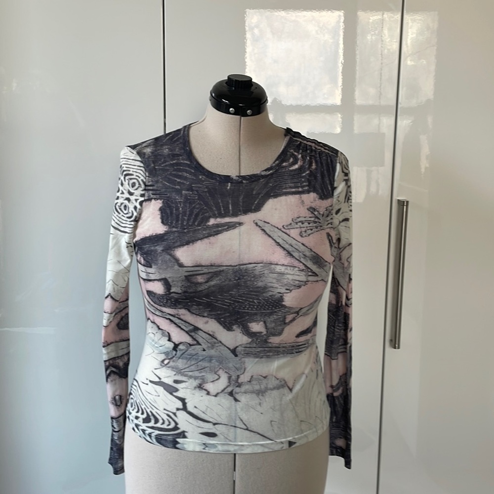 KENNETH COLE Top with Long Sleeve Color-Gray/Pink/White Size- Medium 3/$50